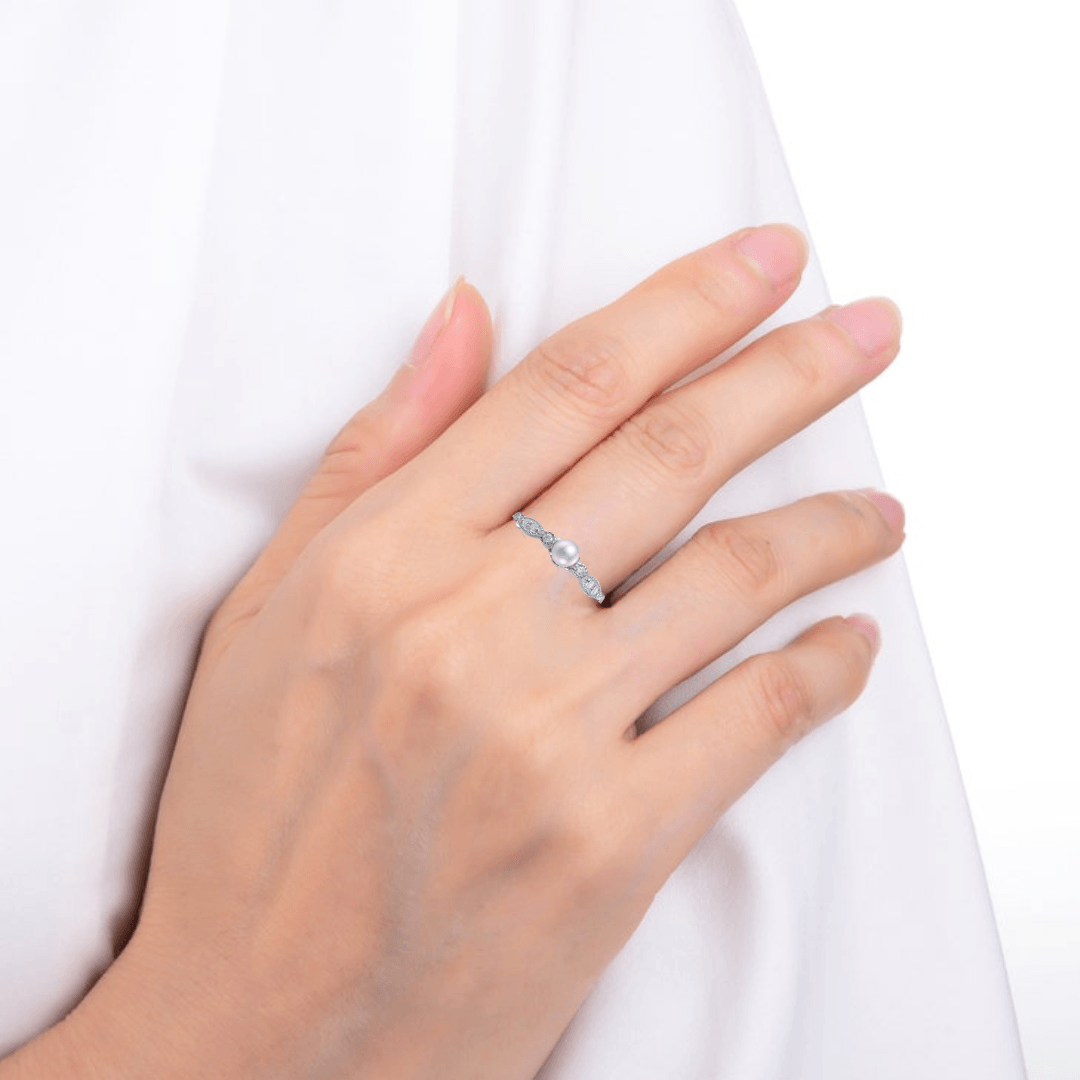 Round Pearl Solitaire Ring