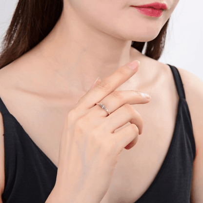 0.53 Oval Pink Sapphire and White Sapphire Prong Silver Three Stone Ring