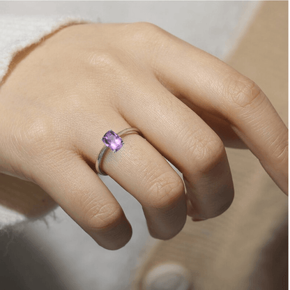0.85 Ct Cushion Purple Amethyst Prong Silver Solitaire Engagement Ring
