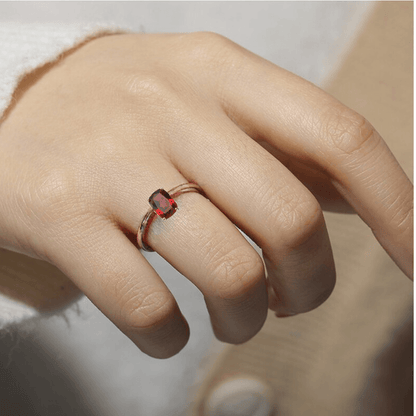1.00 Ct Cushion Red Garnet Prong Silver Solitaire Ring