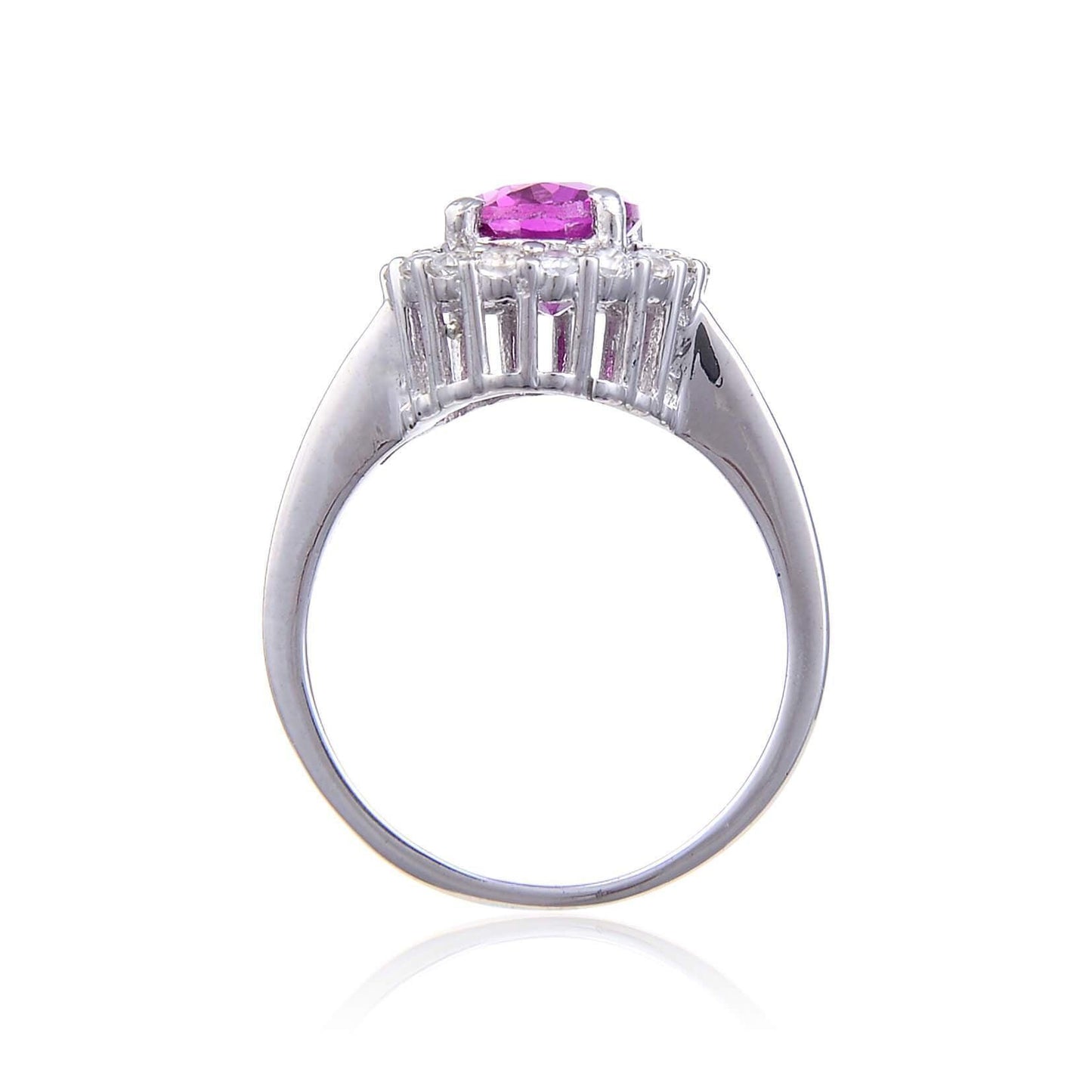 3.21 Ct Oval Created Purple Sapphire and White Topaz Prong Silver Halo Engagement Ring