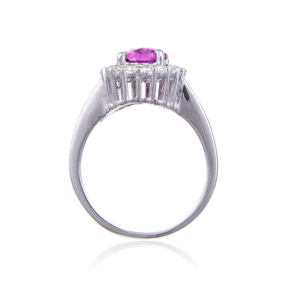 3.21 Ct Oval Created Purple Sapphire and White Topaz Prong Silver Halo Engagement Ring