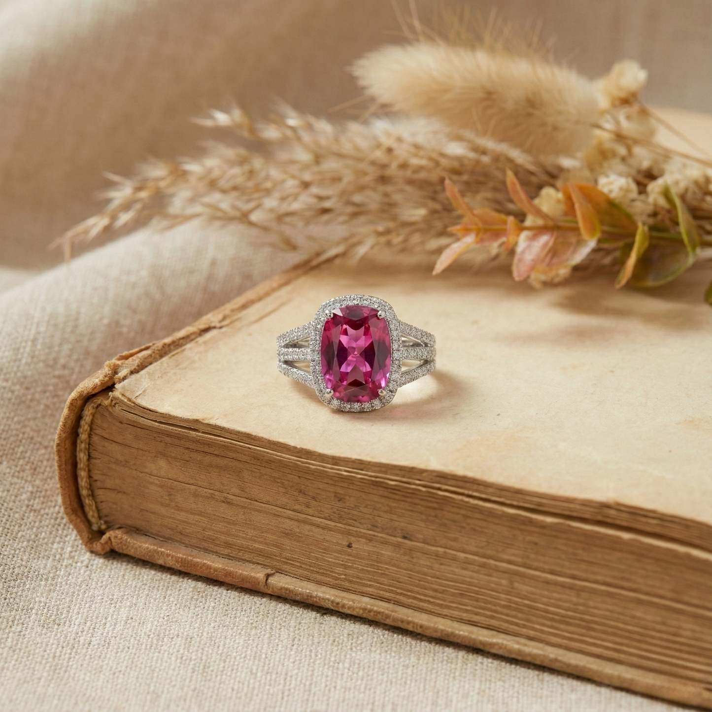 9.59 Ct Cushion Created Purple Sapphire and White Topaz Prong Silver Halo Engagement Ring