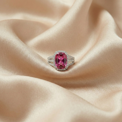 9.59 Ct Cushion Created Purple Sapphire and White Topaz Prong Silver Halo Engagement Ring