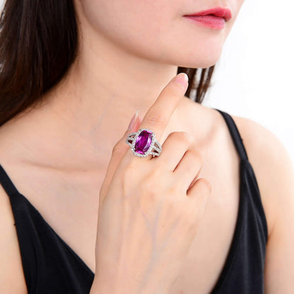 9.59 Ct Cushion Created Purple Sapphire and White Topaz Prong Silver Halo Engagement Ring