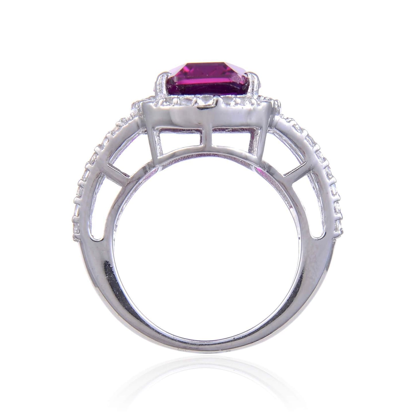 9.59 Ct Cushion Created Purple Sapphire and White Topaz Prong Silver Halo Engagement Ring