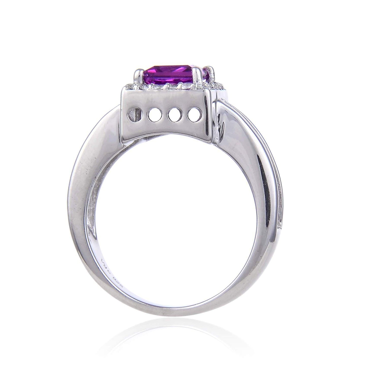 1.14 Ct Square Created Purple Sapphire and White Topaz Prong Silver Halo Engagement Ring