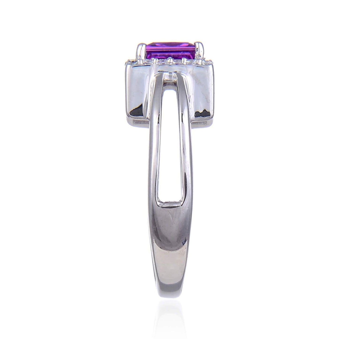 1.14 Ct Square Created Purple Sapphire and White Topaz Prong Silver Halo Engagement Ring
