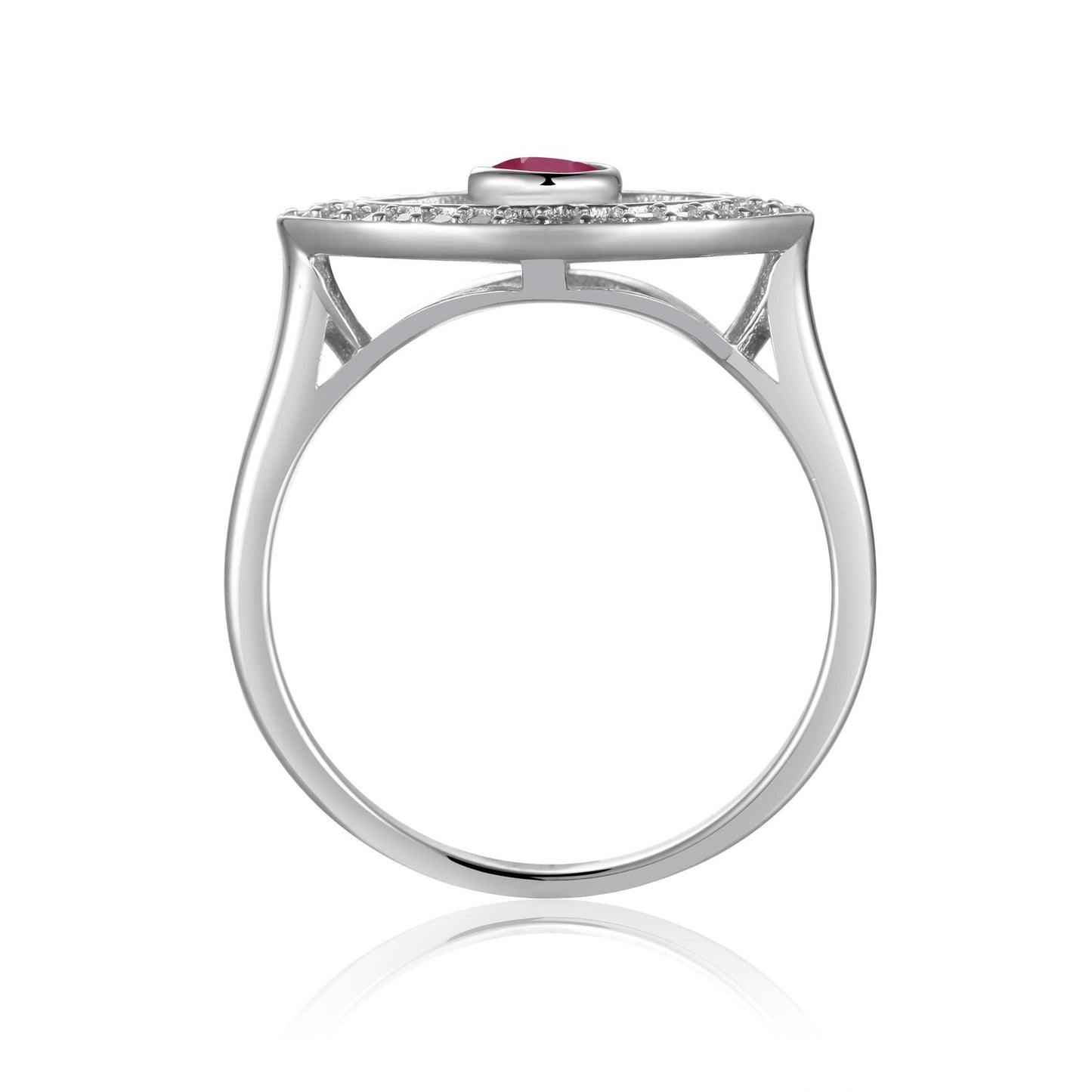 1.3 Ct Round Red Ruby Bezel Silver Evil Eye Ring
