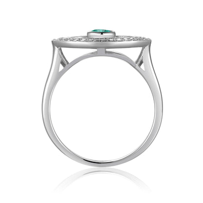1.3 Ct Round Green Emerald Bezel Silver Evil Eye Ring