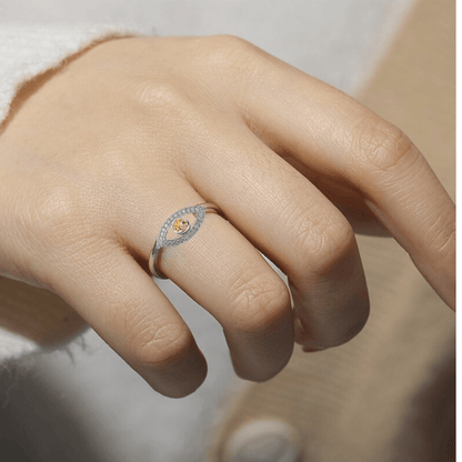 1.3 Ct Round Yellow Citrine Bezel Silver Evil Eye Ring