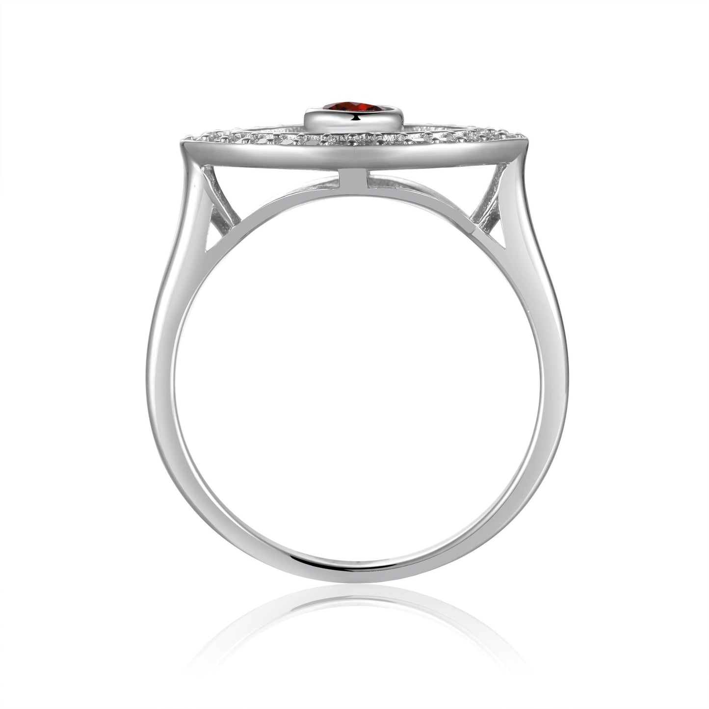 1.30 Ct Round Red Garnet Bezel Silver Evil Eye Ring