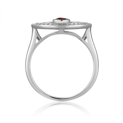 1.30 Ct Round Red Garnet Bezel Silver Evil Eye Ring