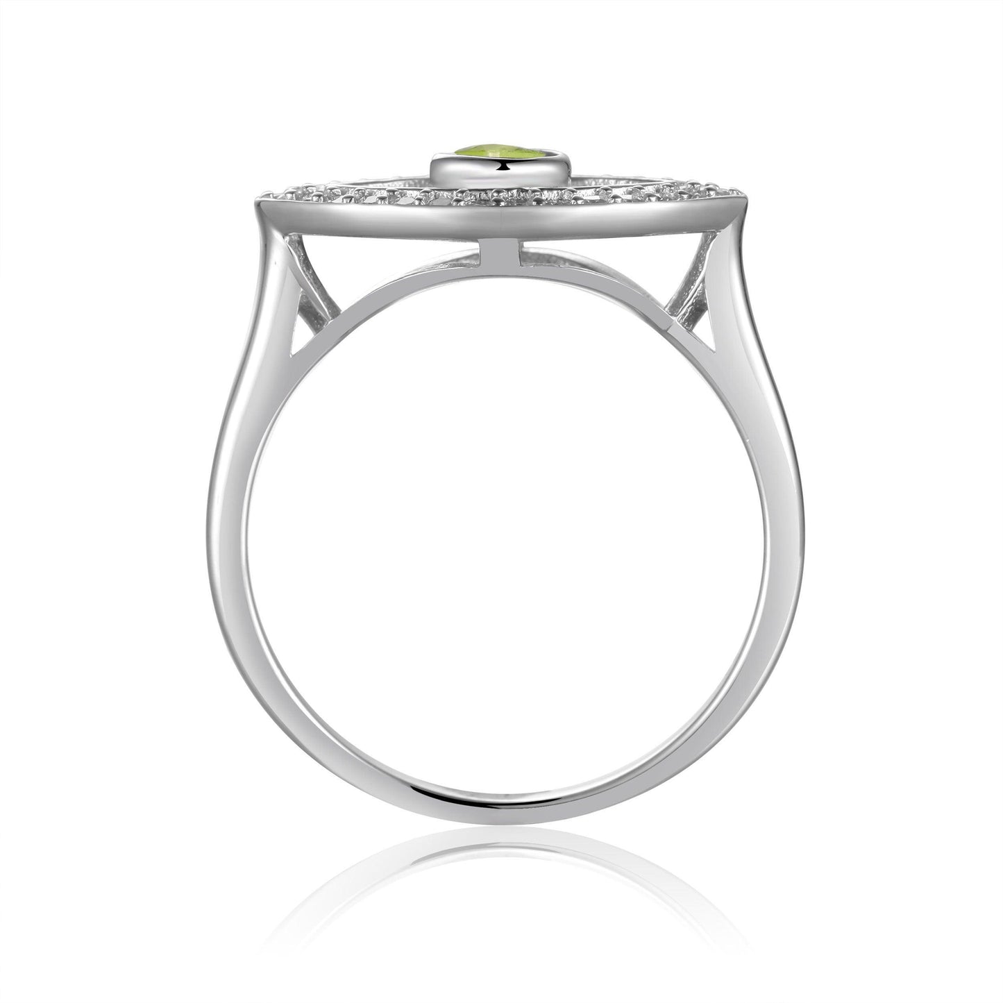 1.3 Ct Round Green Peridot Bezel Silver Evil Eye Ring
