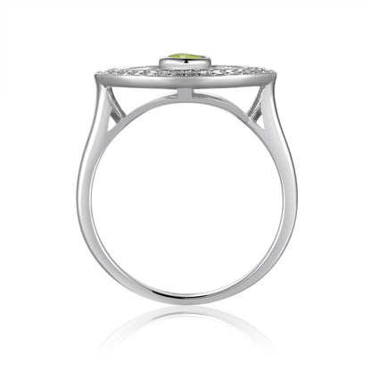 1.3 Ct Round Green Peridot Bezel Silver Evil Eye Ring