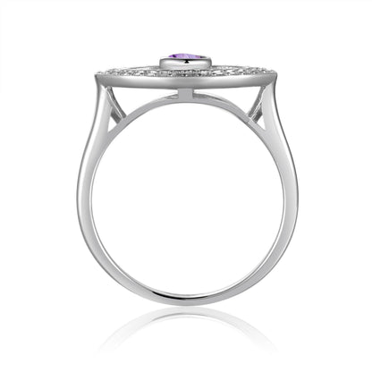 1.3 Ct Round Purple Amethyst Bezel Silver Evil Eye Ring
