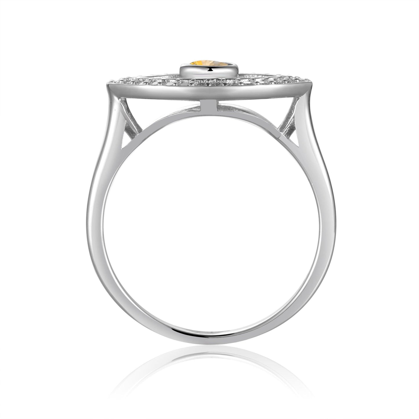 1.3 Ct Round Yellow Citrine Bezel Silver Evil Eye Ring