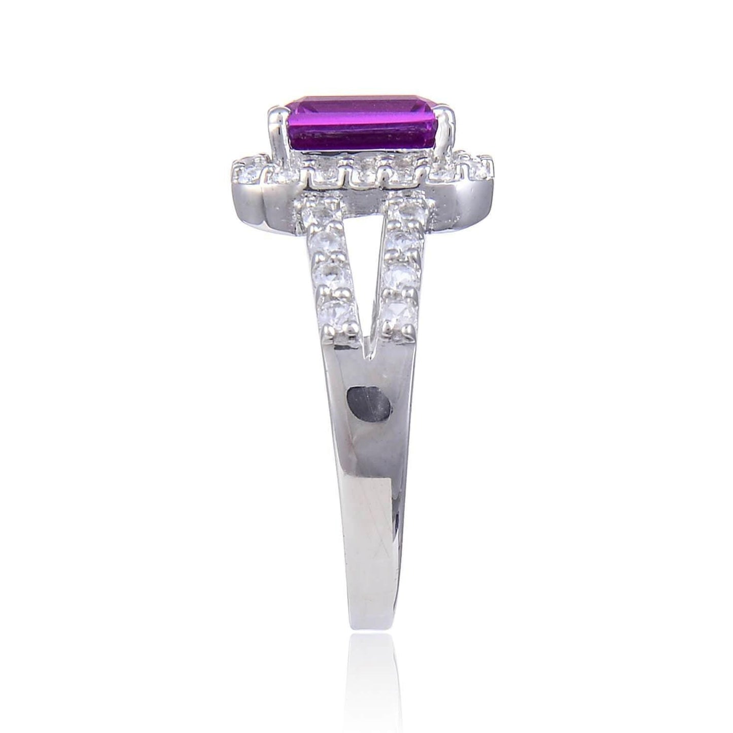 2.96 Ct Octagon Created Purple Sapphire and White Topaz Prong Silver Split Band Ring