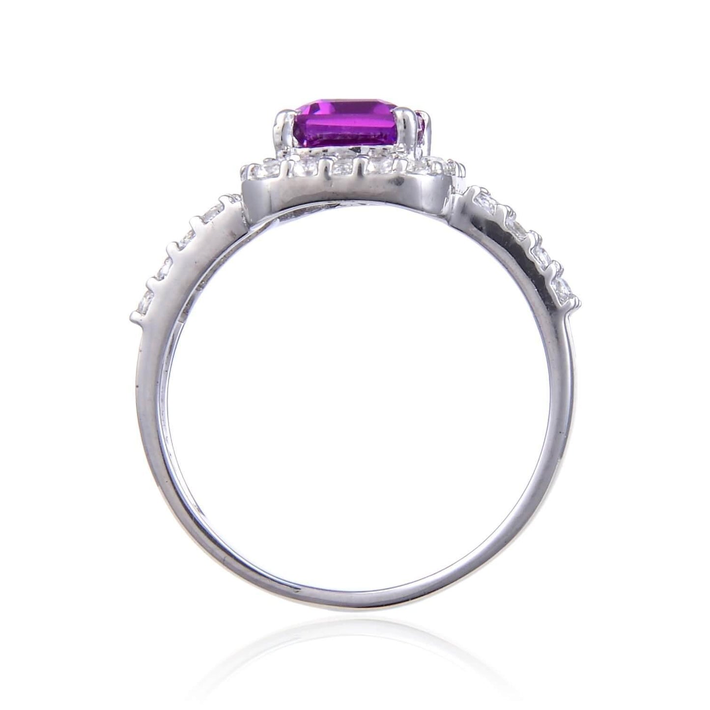 2.96 Ct Octagon Created Purple Sapphire and White Topaz Prong Silver Split Band Ring
