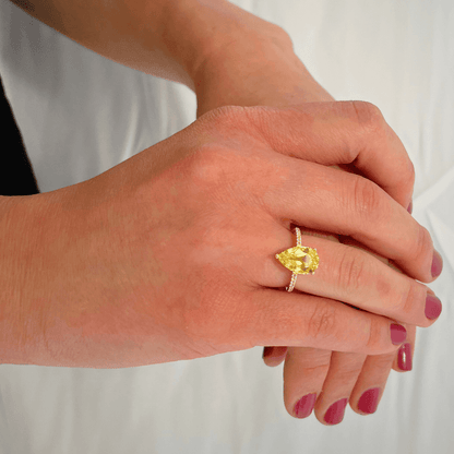 3.5 ct Yellow Pear Yellow Sapphire 18K Yellow Gold Over Silver Teardrop Pave Band Ring