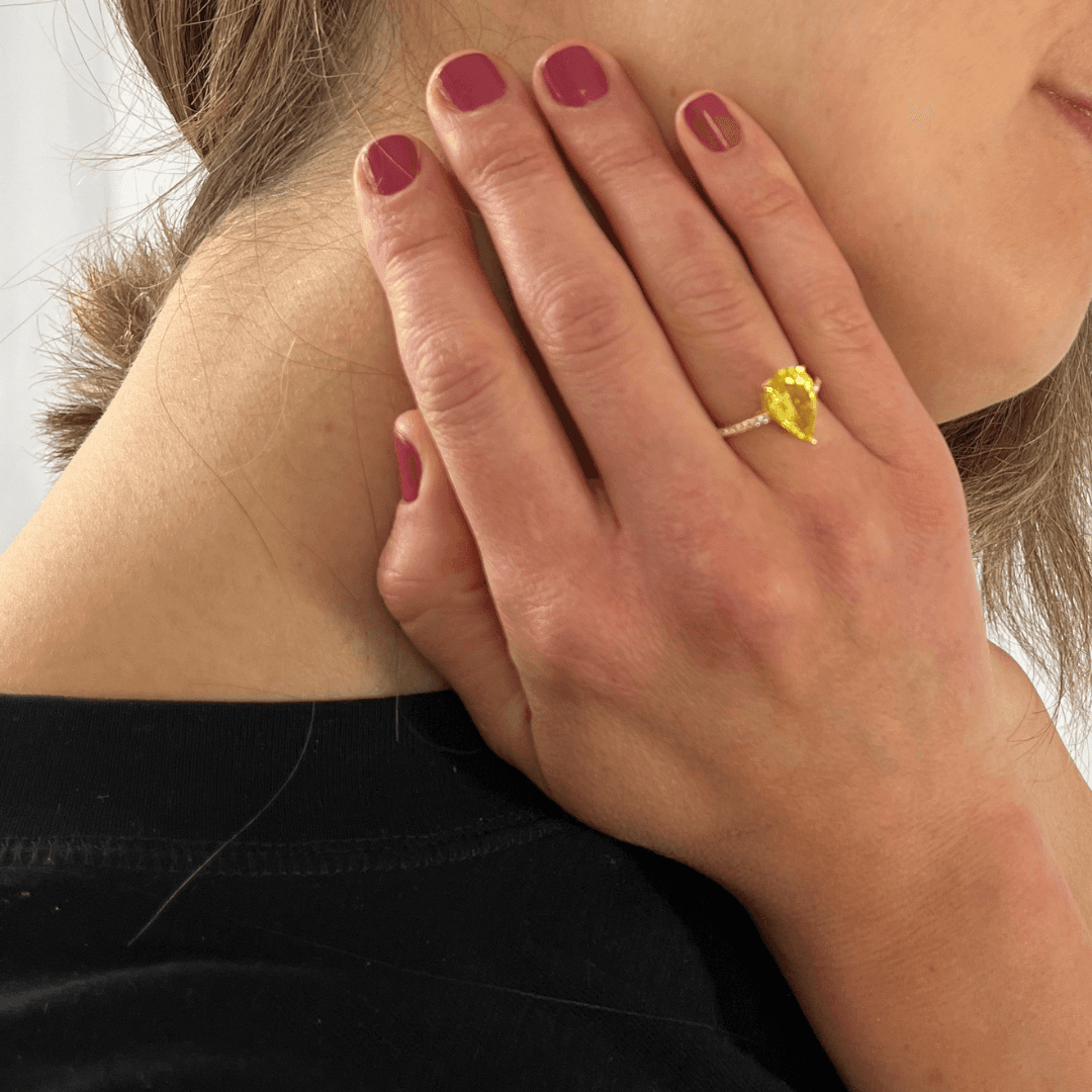 3.5 ct Yellow Pear Yellow Sapphire 18K Yellow Gold Over Silver Teardrop Pave Band Ring