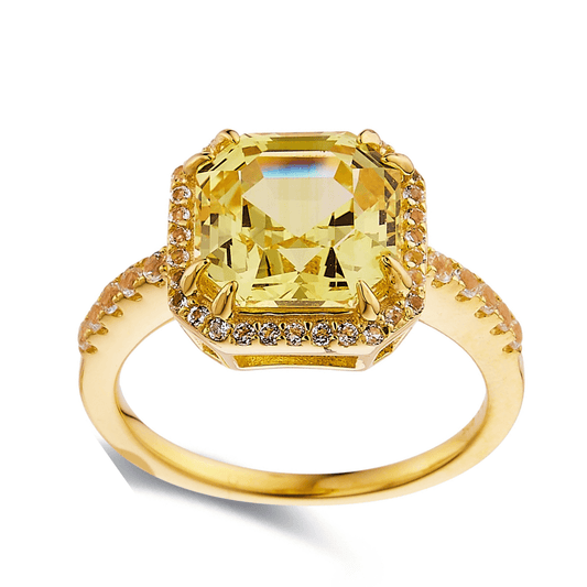 4.00 Ct Cushion Lab Grown Yellow Sapphire Prong 18k Yellow Gold Over Silver Halo Statement Ring