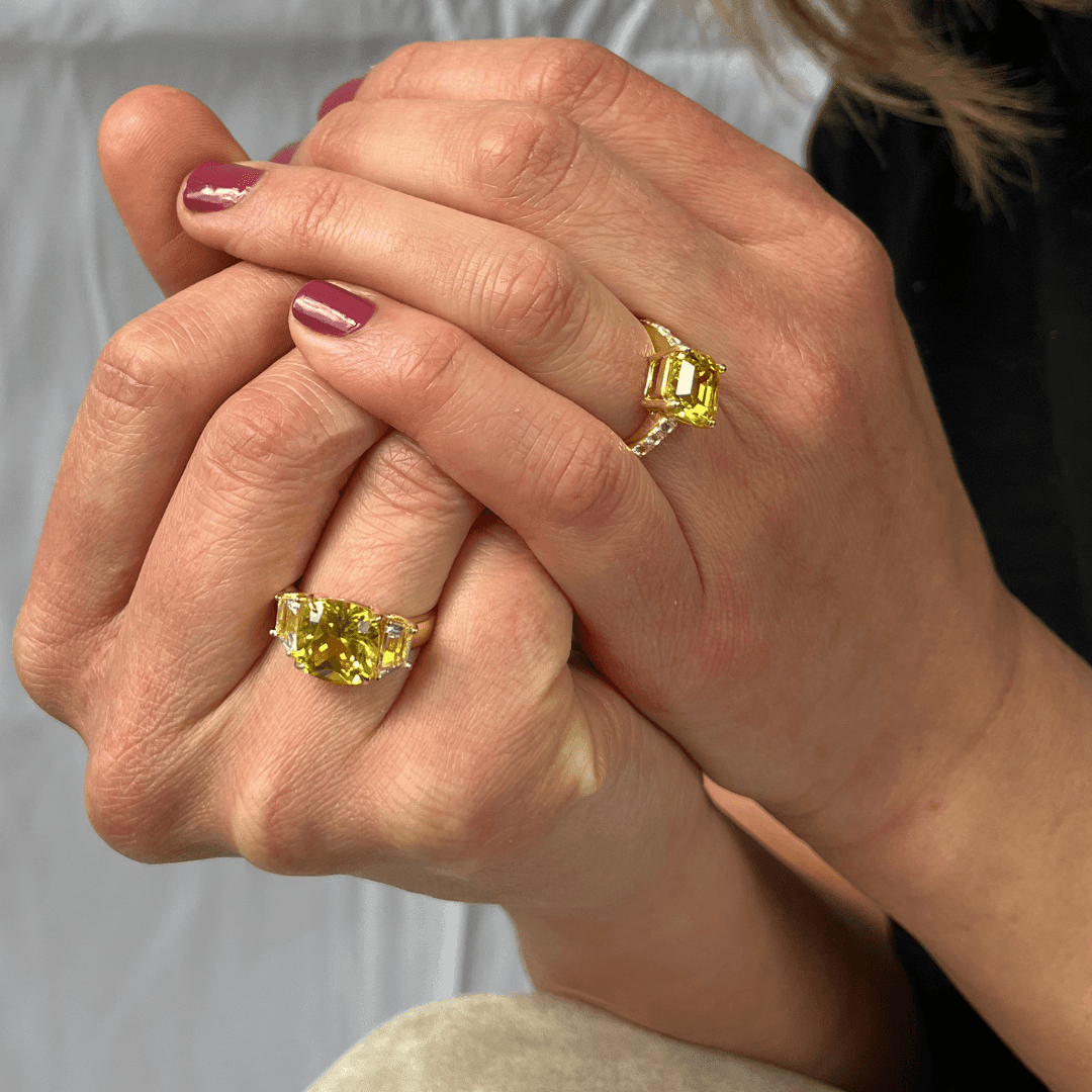 4.00 Ct Cushion Yellow Sapphire Prong 18k Yellow Gold Over Silver Three Stone Statement Ring