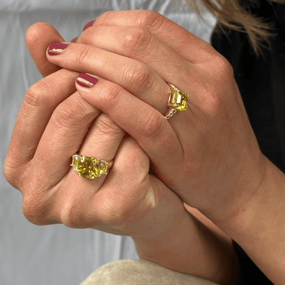 4.00 Ct Cushion Lab Grown Yellow Sapphire Prong 18k Yellow Gold Over Silver Halo Statement Ring