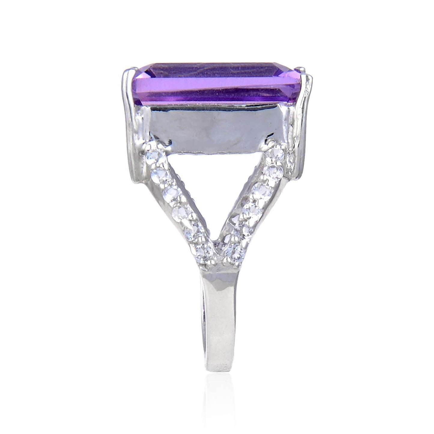 7.23 Ct Octagon Purple Amethyst and White Topaz Prong Silver Statement Ring