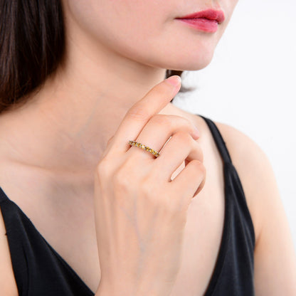 0.8 Ct Round Yellow Citrine Prong Silver Half Eternity Ring