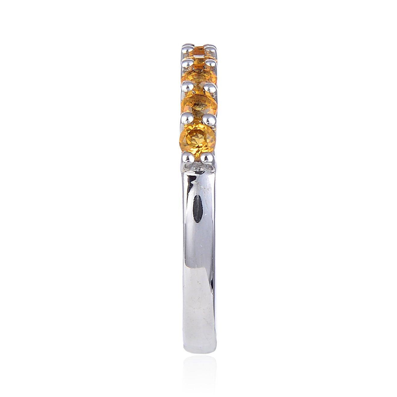 0.8 Ct Round Yellow Citrine Prong Silver Half Eternity Ring