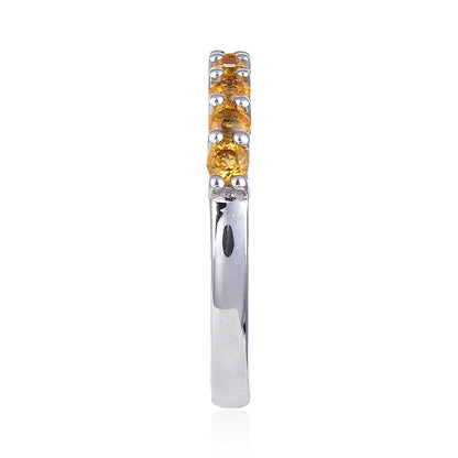 0.8 Ct Round Yellow Citrine Prong Silver Half Eternity Ring