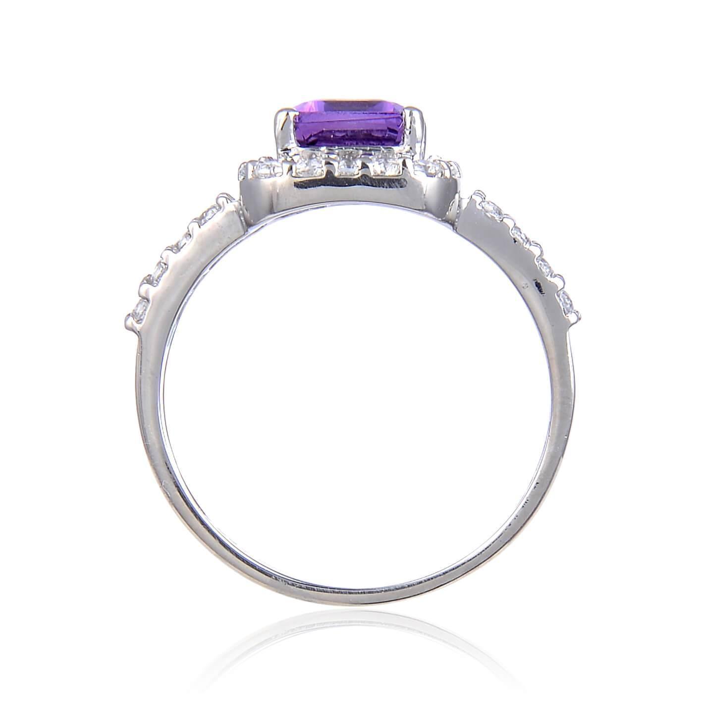 2.22 Ct Octagon Purple Amethyst and White Topaz Prong Silver Split Band Ring