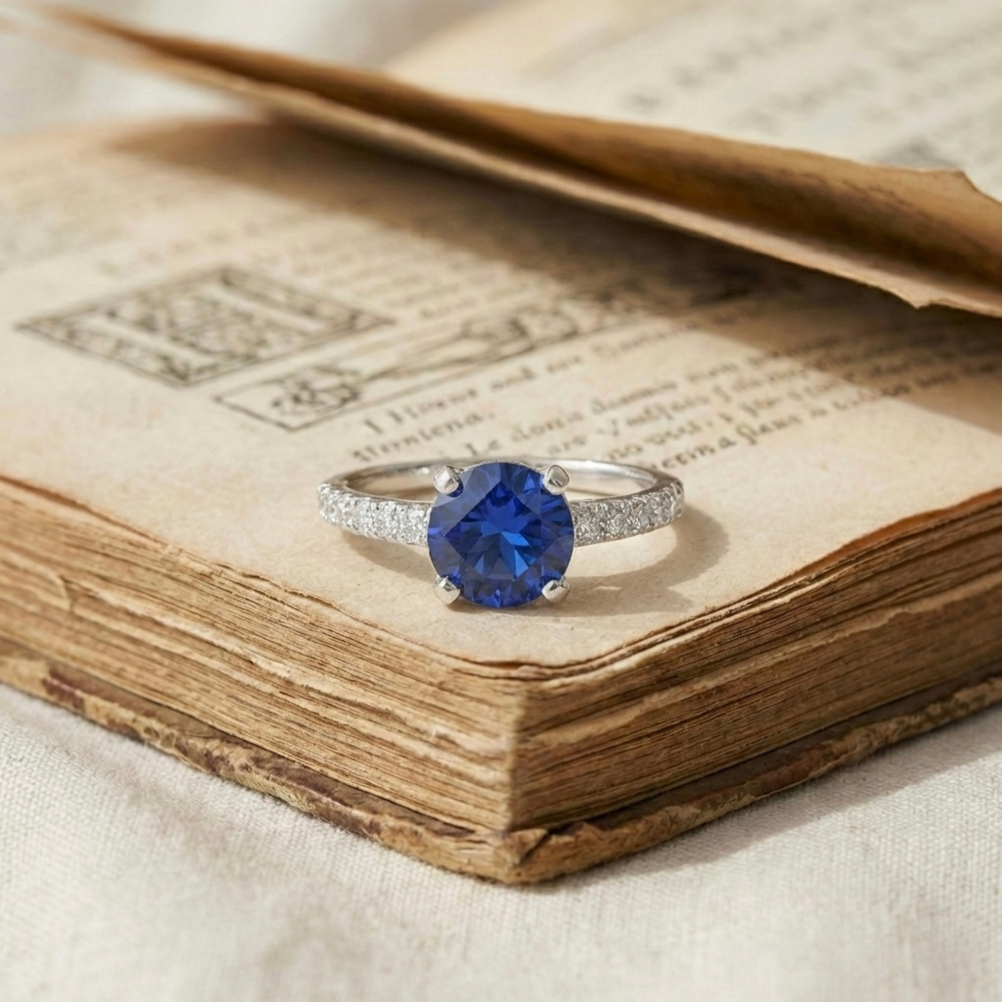2.00 Ct Round Lab Created Blue Sapphire Prong Silver Pave-set Ring