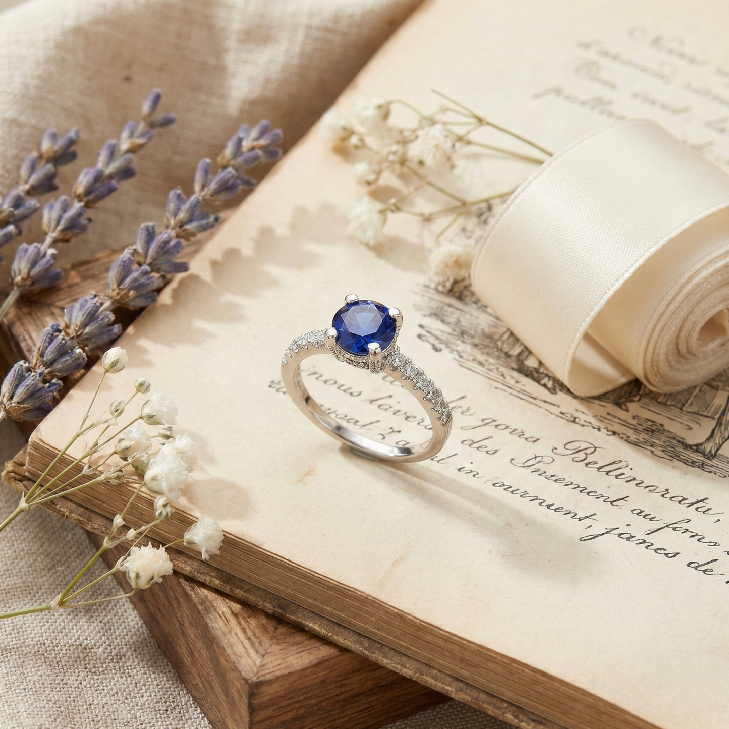 2.00 Ct Round Lab Created Blue Sapphire Prong Silver Pave-set Ring