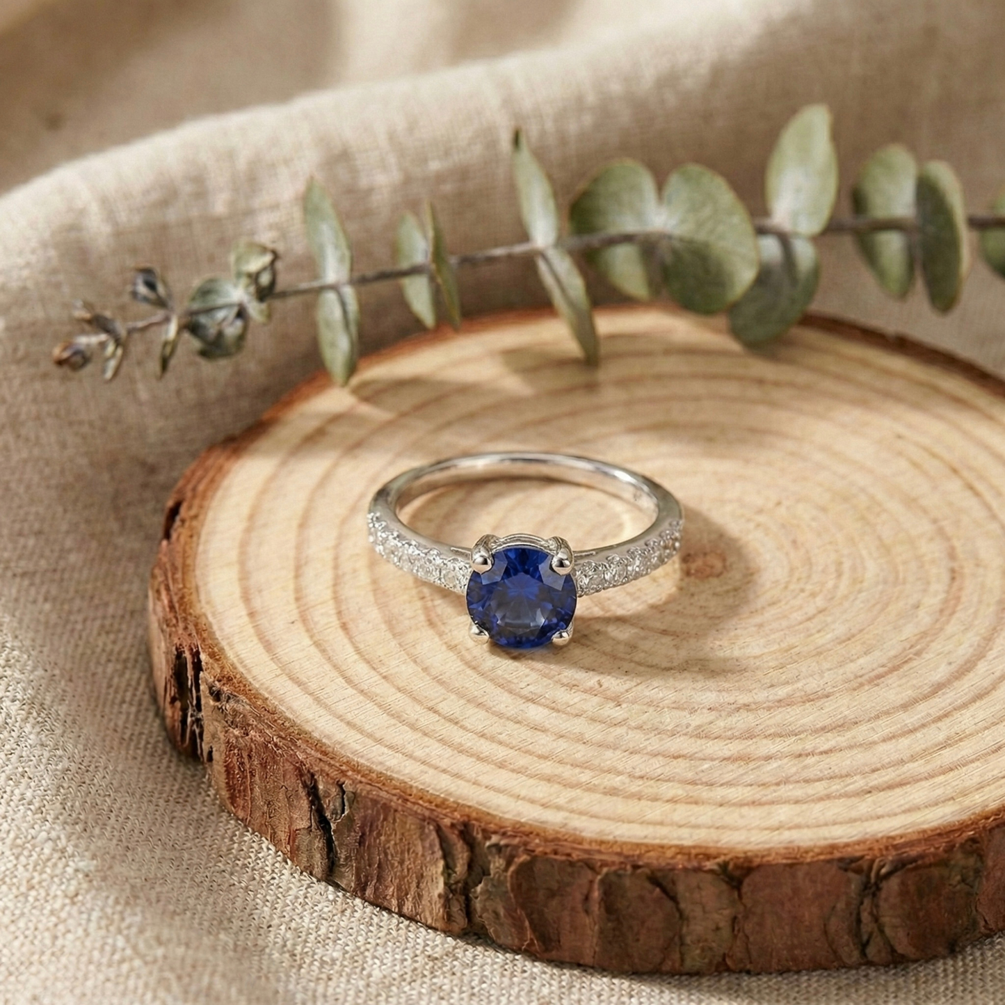 2.00 Ct Round Lab Created Blue Sapphire Prong Silver Pave-set Ring
