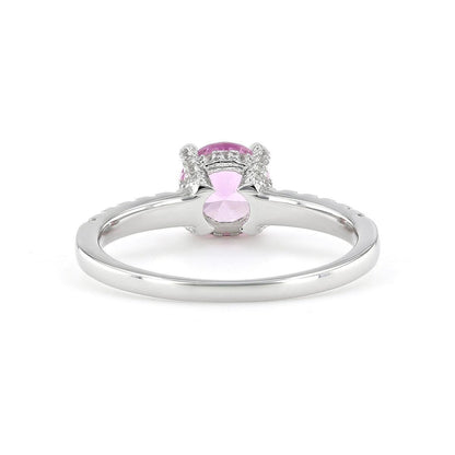 Round Created Pink Sapphire Prong Rhodium Over Silver Solitaire Ring
