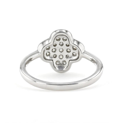 Round White Moissanite Pave Sterling Silver Four Leaf Clover Ring