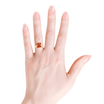 4.24 Ct Square Orange Lab Grown Padparadscha Sapphire Prong 18K Rose Gold Plated Silver Solitaire Ring