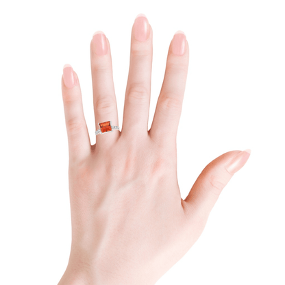 1.65 Ct Square Lab Created Peach Sapphire and Moissanite Prong Silver Cocktail Ring