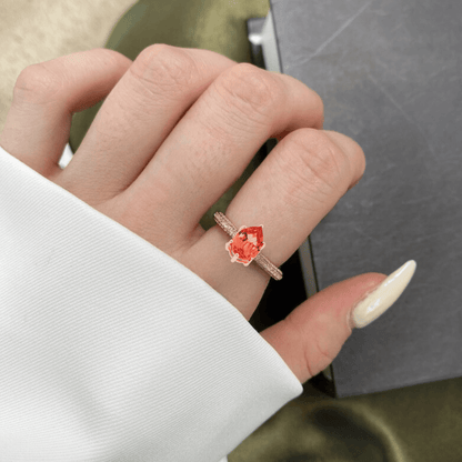 1.80 Ct Pear Lab Created Peach Sapphire and Moissanite Prong Silver Pave-set Ring