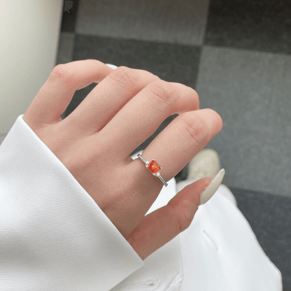 3.71 Ct Square Lab Created Peach Sapphire and Moissanite Prong Silver Three Stone Ring