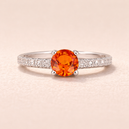 1.58 Ct Round Lab Created Peach Sapphire and Moissanite Prong Silver Pave-set Ring