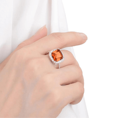 3.82 Ct Cushion Lab Created Peach Sapphire and Moissanite Prong Silver Halo Statement Ring