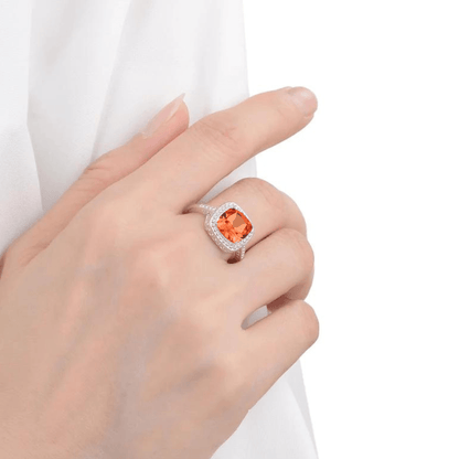 2.39 Ct Cushion Lab Created Peach Sapphire Prong Silver Halo Statement Ring