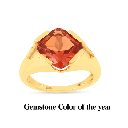 4.24 Ct Square Orange Lab Grown Padparadscha Sapphire Prong 18K Yellow Gold Plated Silver Solitaire Ring