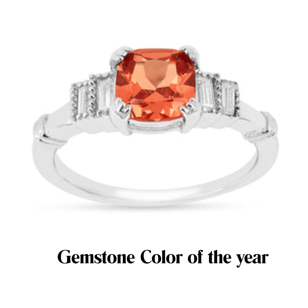 1.14 Ct Cushion Lab Created Peach Sapphire and Moissanite Prong Silver Five Stone Ring