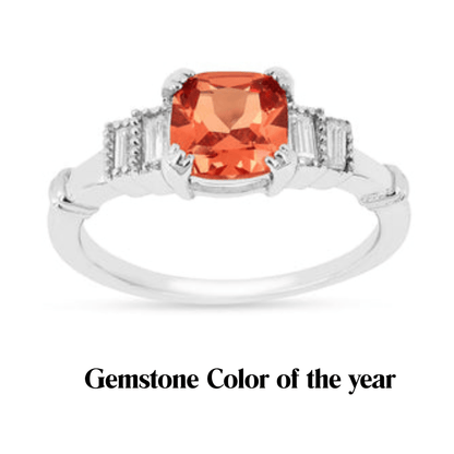 1.14 Ct Cushion Lab Created Peach Sapphire and Moissanite Prong Silver Five Stone Ring