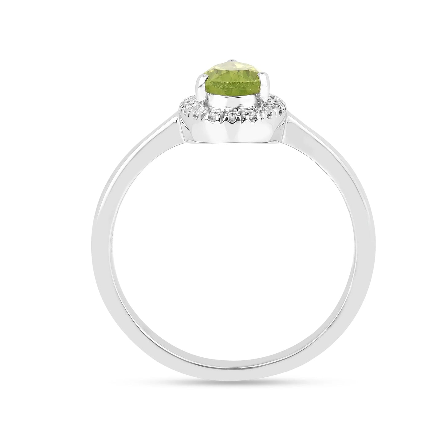 0.97 Ct Pear Green Peridot and Moissanite Prong Silver Halo Engagement Ring