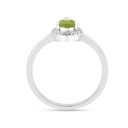 0.97 Ct Pear Green Peridot and Moissanite Prong Silver Halo Engagement Ring
